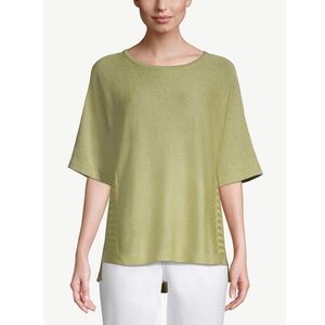 Chico’s Citron Green Shimmer Linen Blend Pullover Sweater Top L Metallic